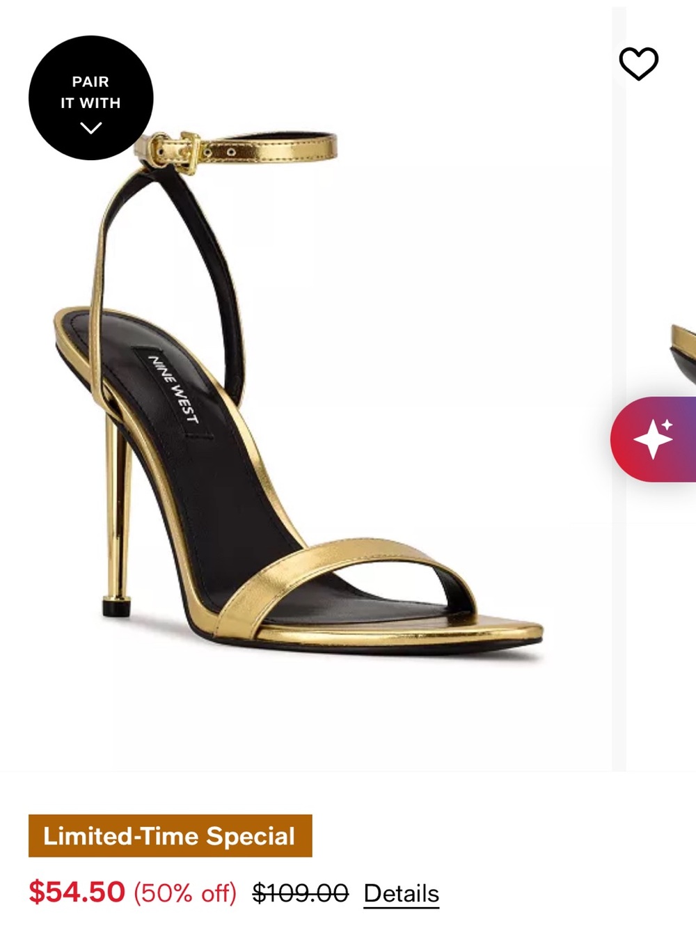 Nine West Metallic Gold Ankle-Strap Stiletto Sandals